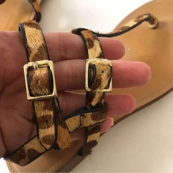 Zara leopard print real calf hair strappy thong sandals woman’s size 36 - Picture 8 of 10